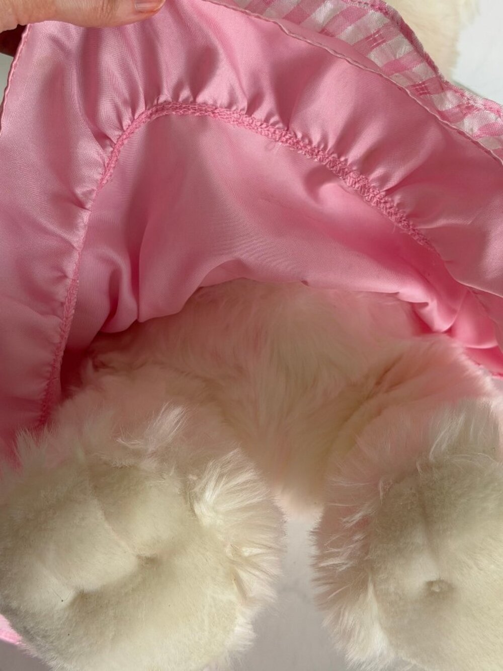 Build A Bear White Pink Marbled Teddy Bear Gingham Dress Stuffed Animal Y2K - Picture 12 of 15